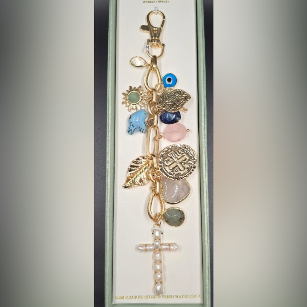 Atterri Bohemian Freshwater Pearl Abstract Religious Gold Bag Charm NEW $118 - Picture 3 of 8